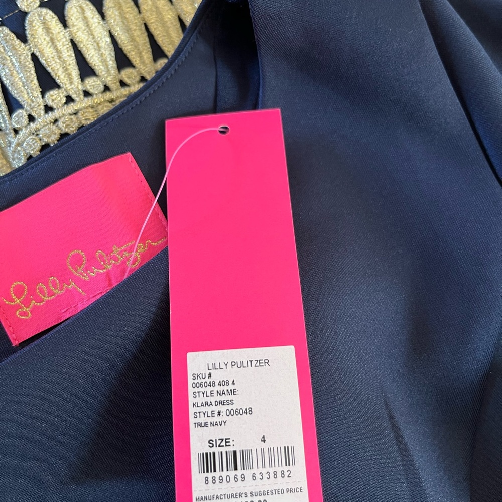 Lilly Pulitzer Klara Dress 2 Navy Gold - Picture 5 of 6
